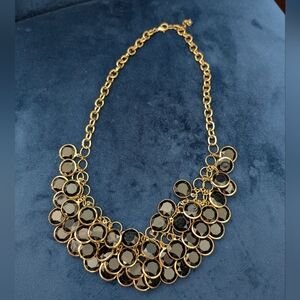 Black & Gold Bib Statement Necklace 19"